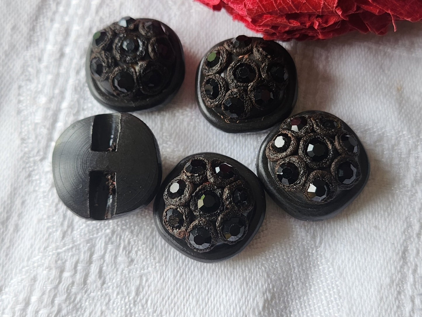 Lot 5 boutons vintage parurier resine strass marron à pied 1,8 cm ref 5821