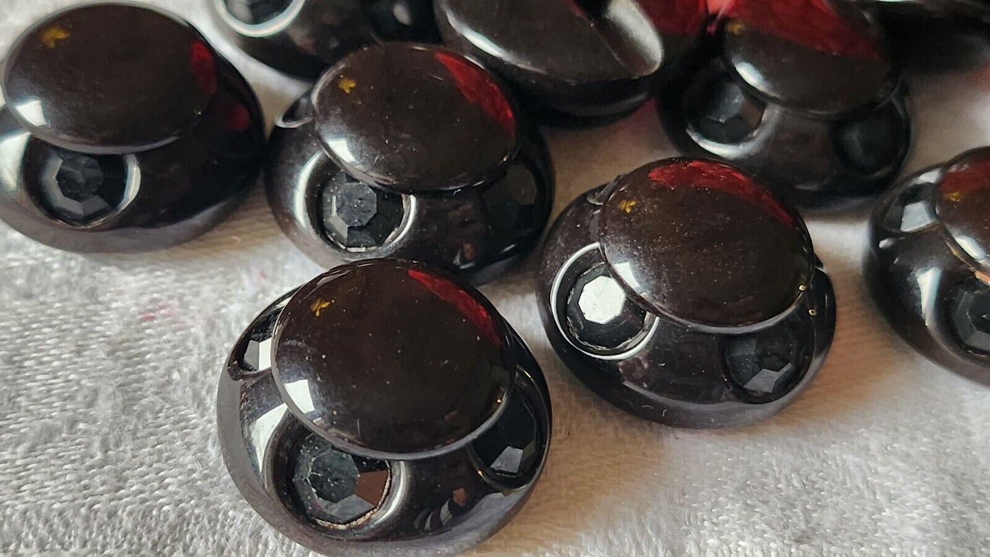 Lot 6 boutons vintage parurier collection strass verre marron 2,1 cm ref 2668