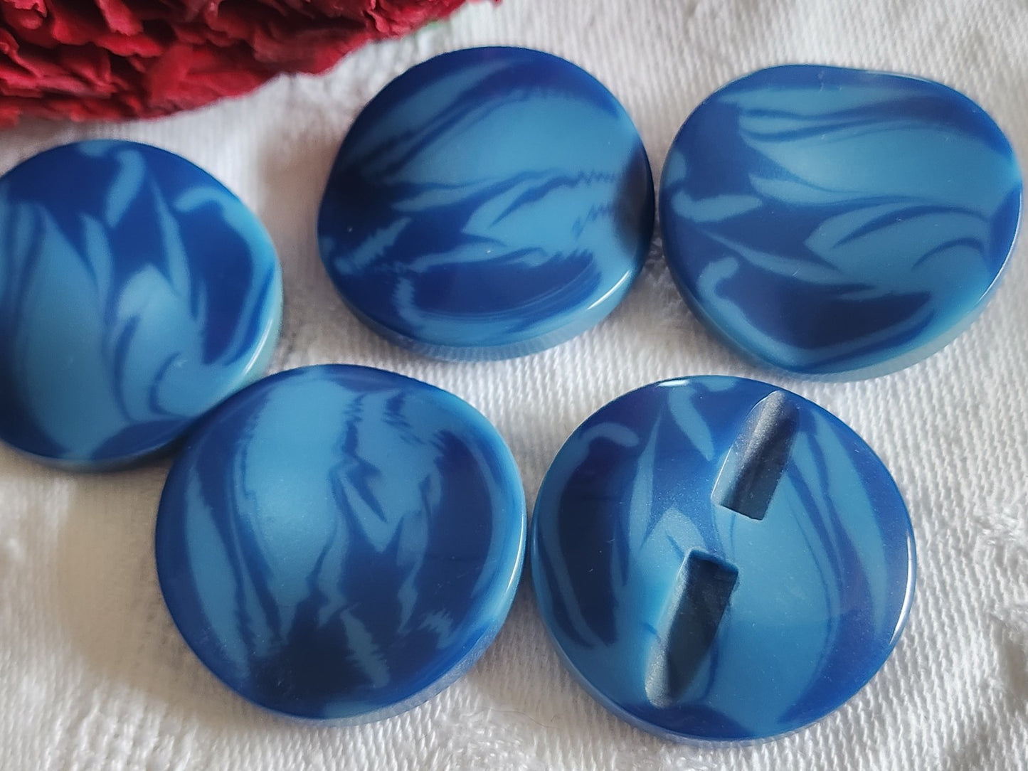 Lot 5 gros boutons vintage bleu vague épais pied 2,8 cm ref 1536