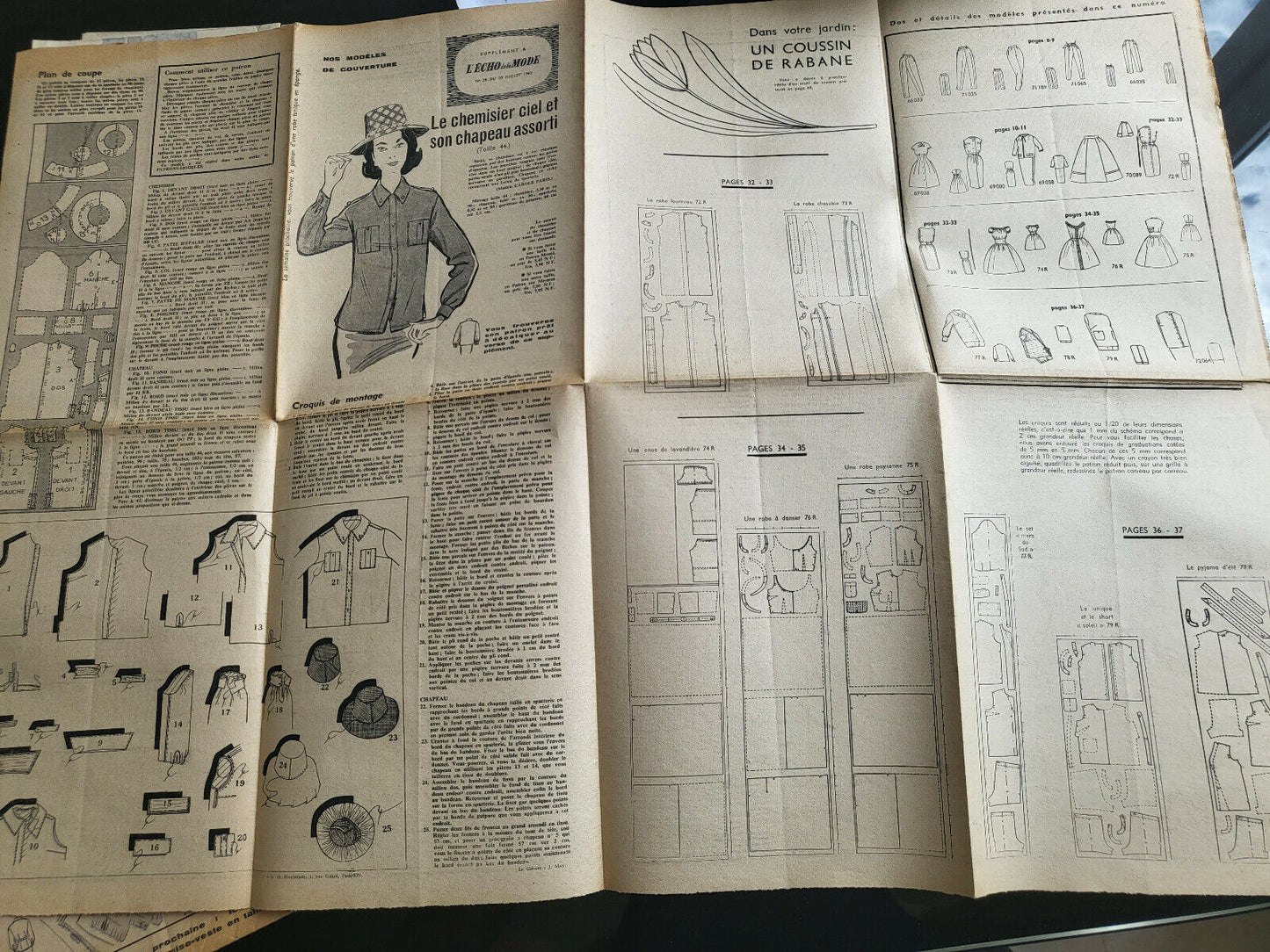 Patron ancien echo de la mode 1960 chemisier et chapeau taille 44