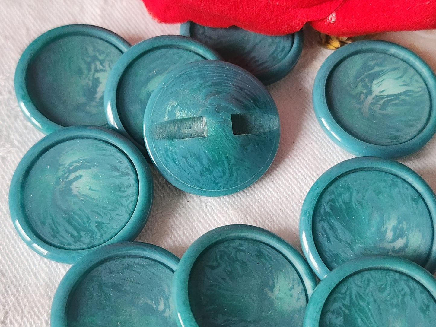 Lot 5 boutons vintage bleu veiné pied 2;5 cm gros ref 1463
