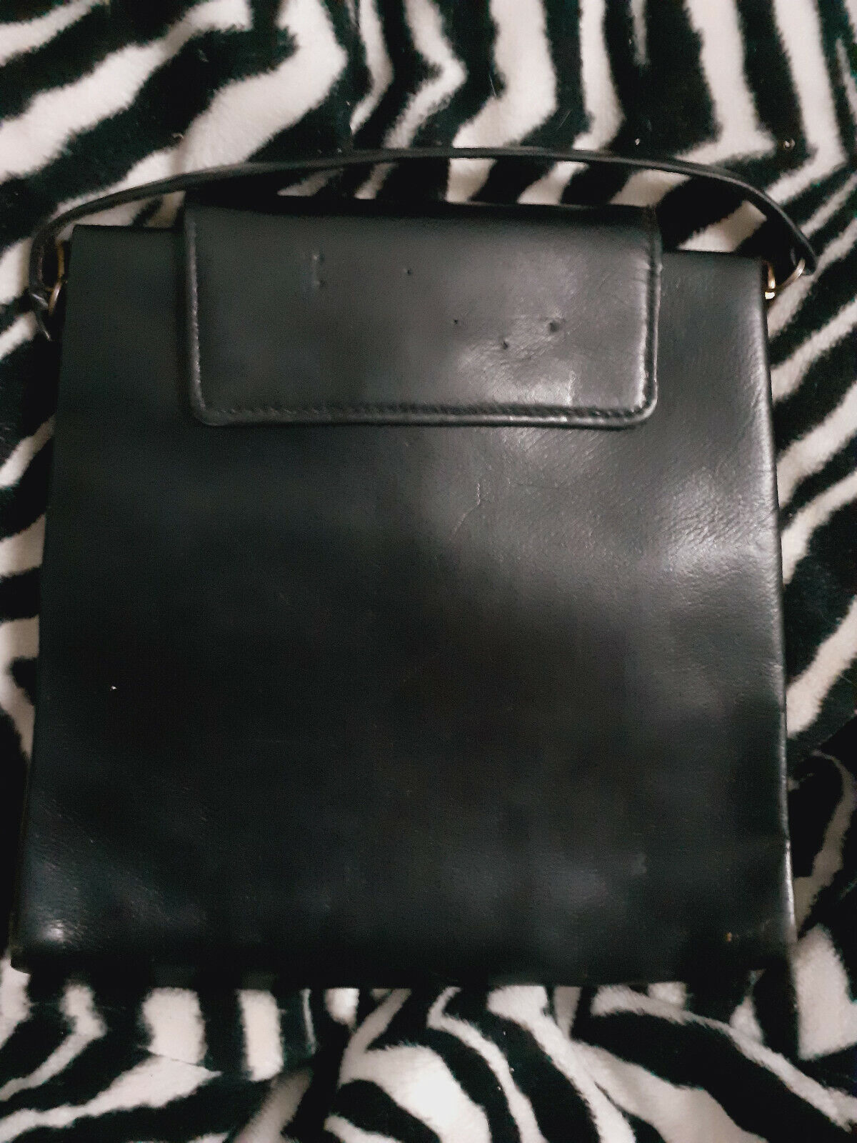 Ancien sac en main en cuir noir à customiser retro vintage pochette A12