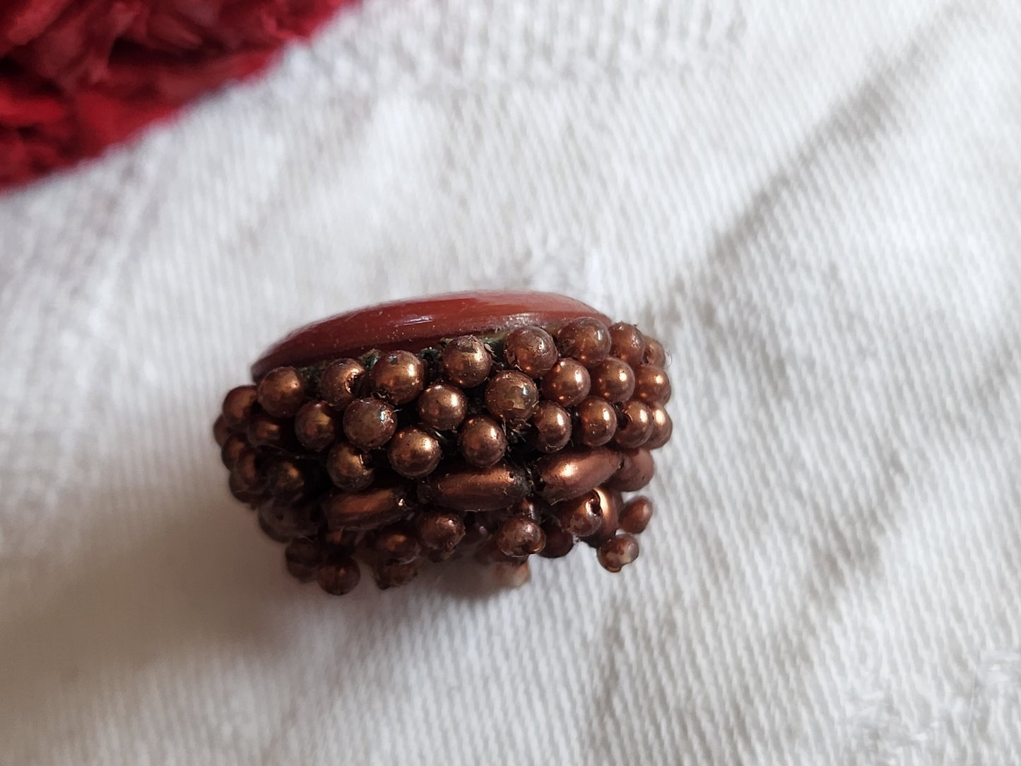 Bouton vintage métal torsade perle main bijoux parurier 2,6 cm D19F