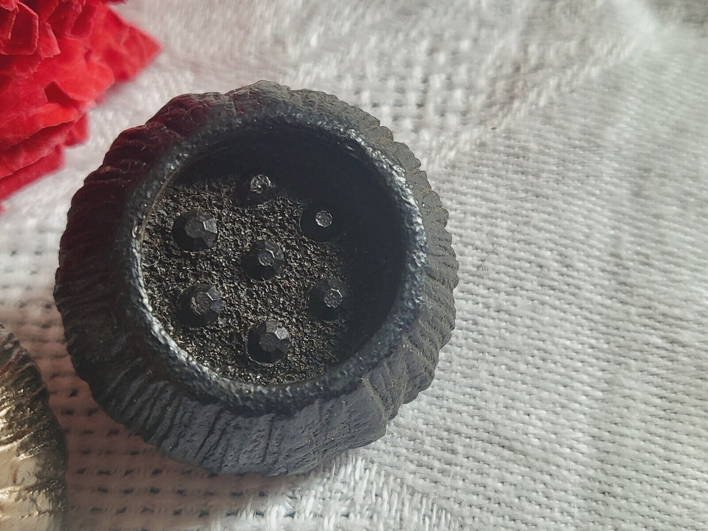 Duo boutons anciens vintage en résine noir gros épais 2,7 cm D17P