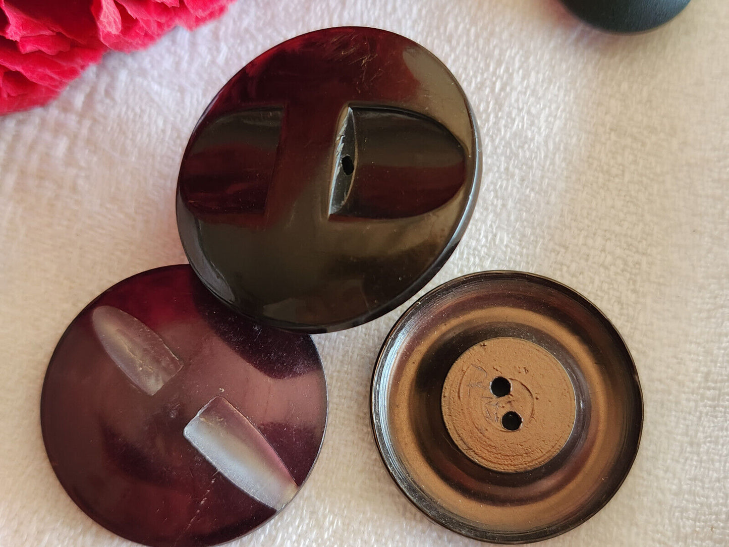 Trio gros boutons vintage marron originaux 2,7 à 3 cm joli ref 3096