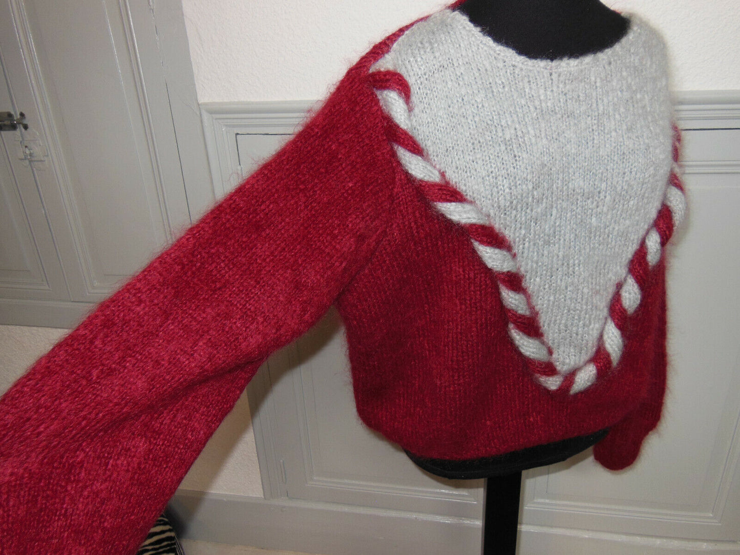 Pur vintage pull bordeaux gris original ample B7