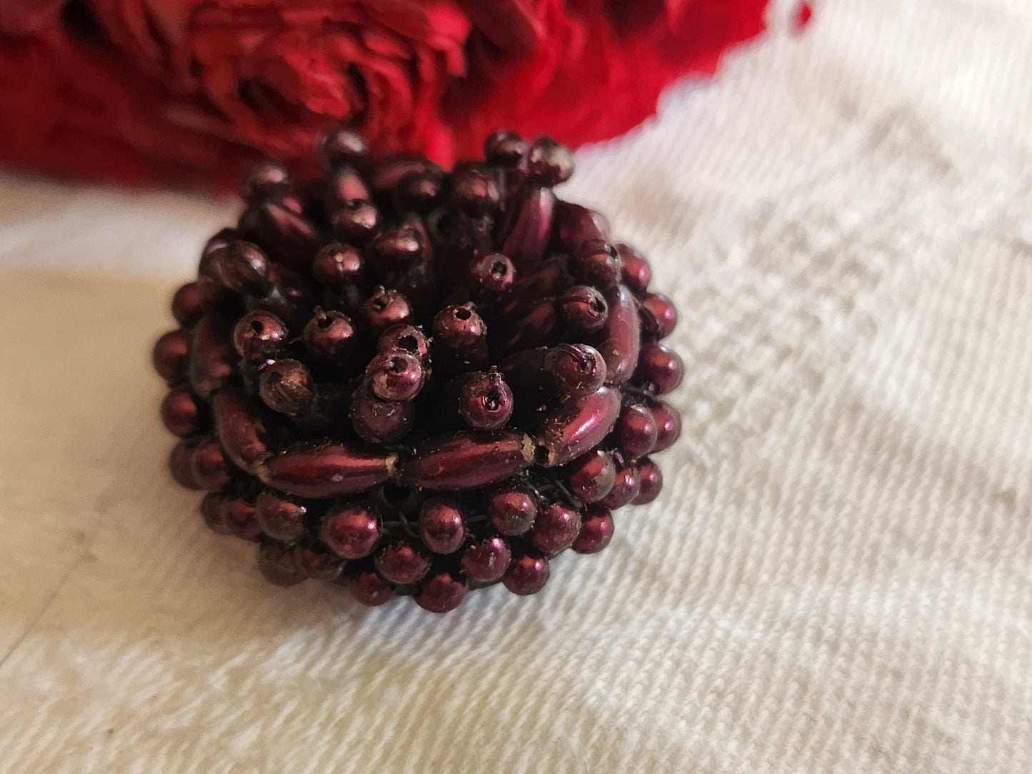 Bouton vintage métal torsade perle main bijoux parurier 2,6 cm G19I