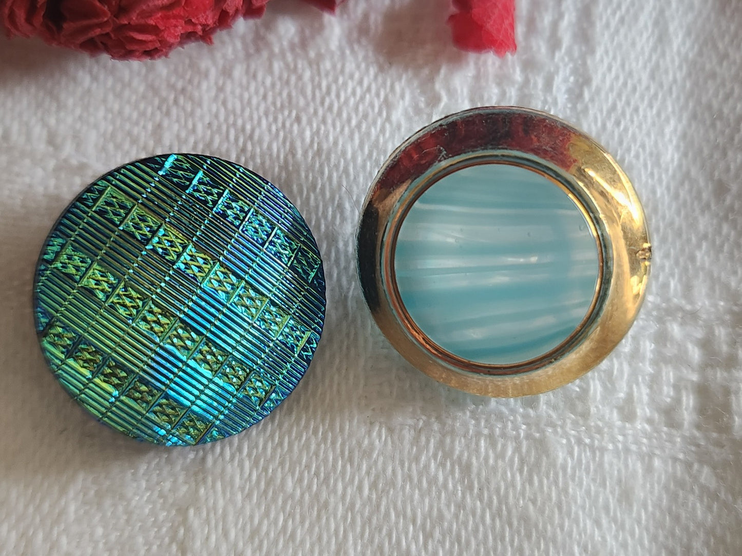 Duo boutons vintage en verre bleu 1,8 cm G7P