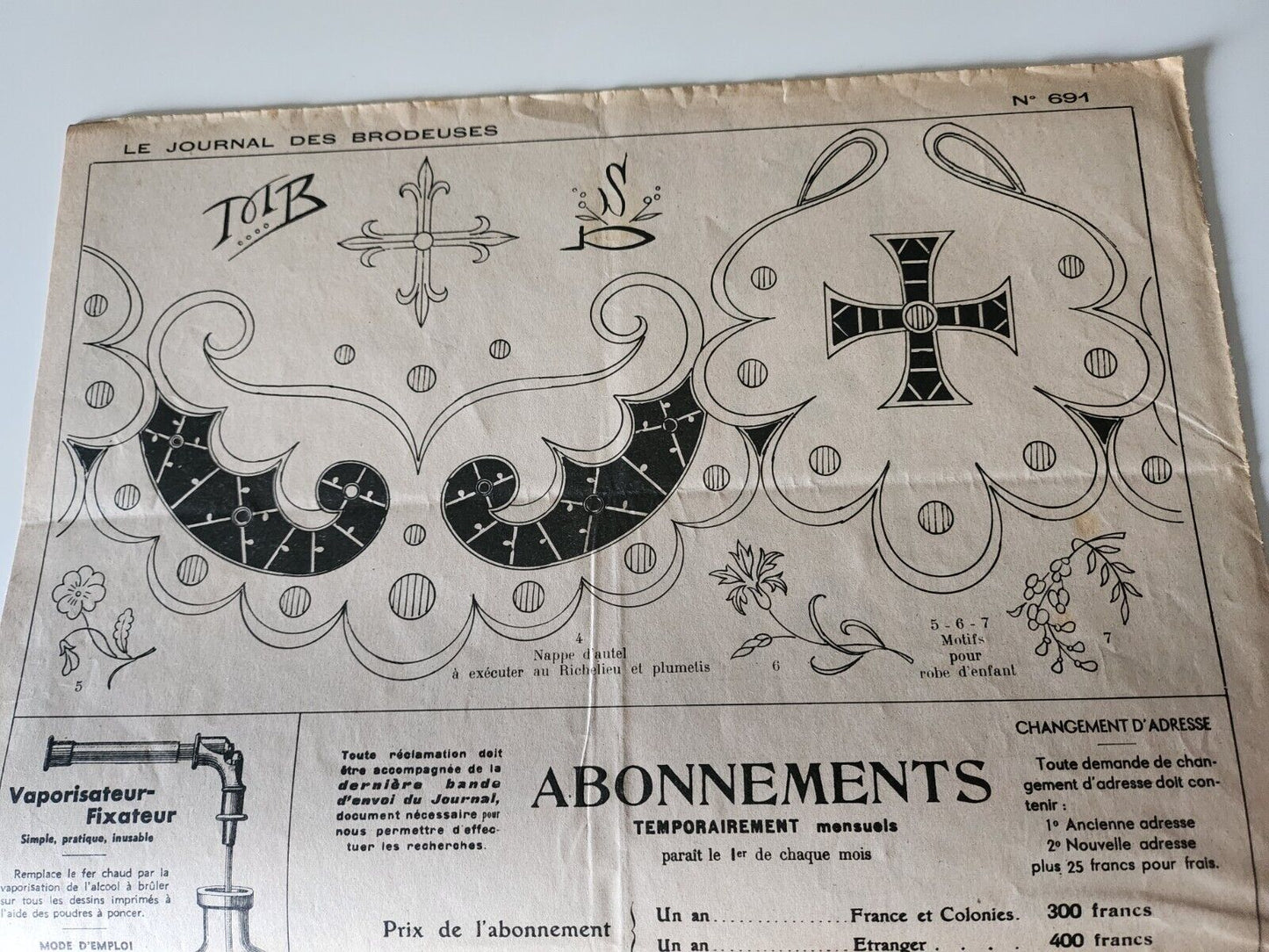 Le journal des brodeuses 1952 n° 691 tablier nappe d'autel monogrammes alphabet