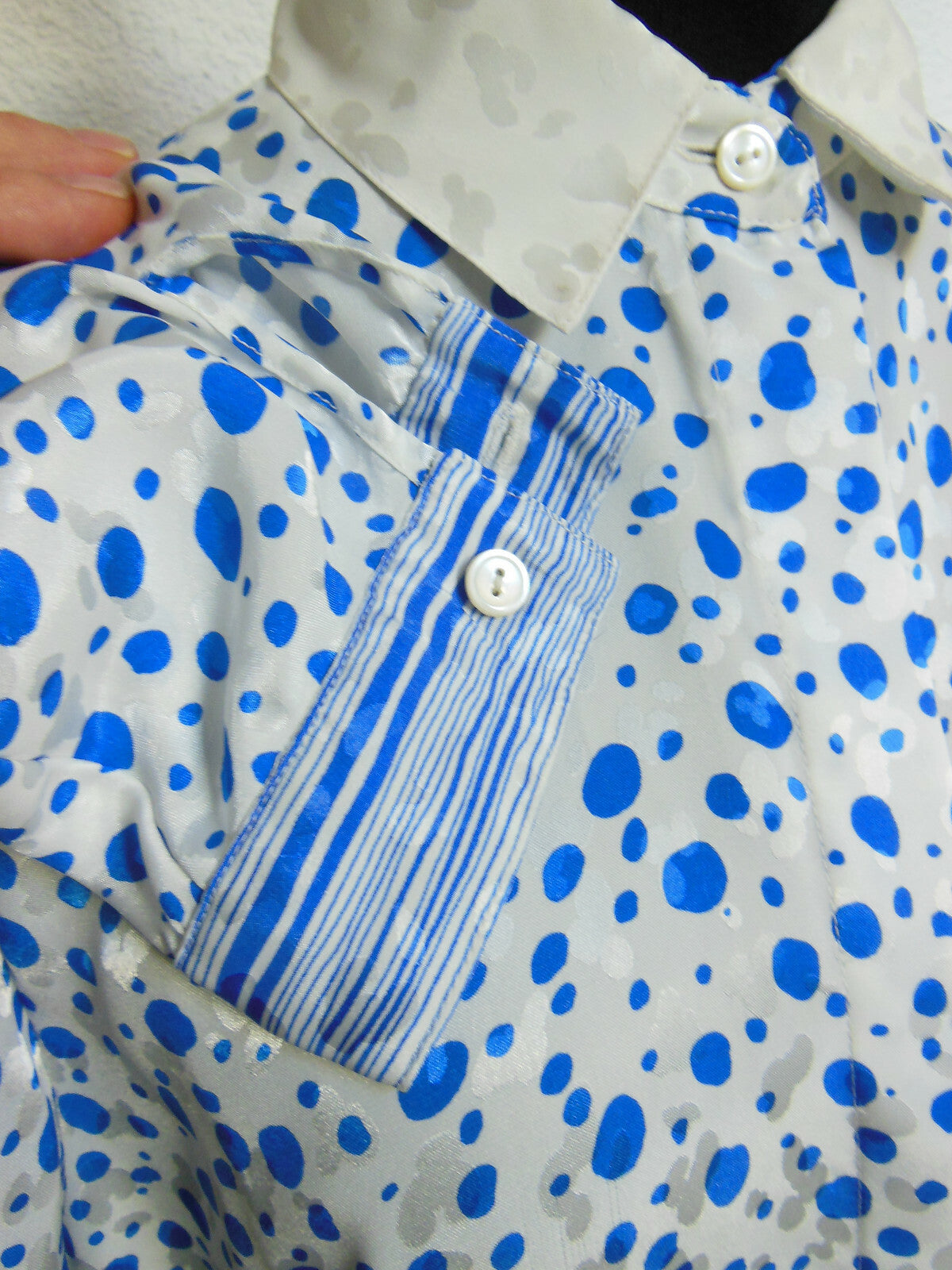 Pur vintage Louis Feraud chemisier lumineux blanc bleu taille 38?40? B6