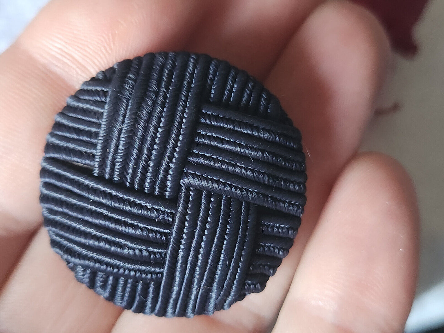 Gros bouton ancien en passementerie bleu pied 3,7 cm ref 5780