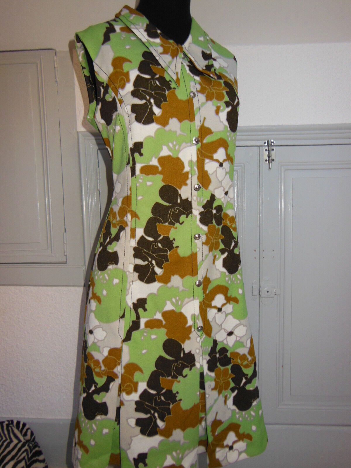 Pur vintage robe ancienne Jean Biolay verte marron 32/ 44? B7