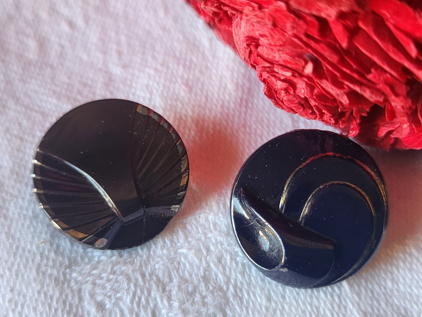 Duo boutons anciens en verre motif bleu marron 1,8 cm D11F