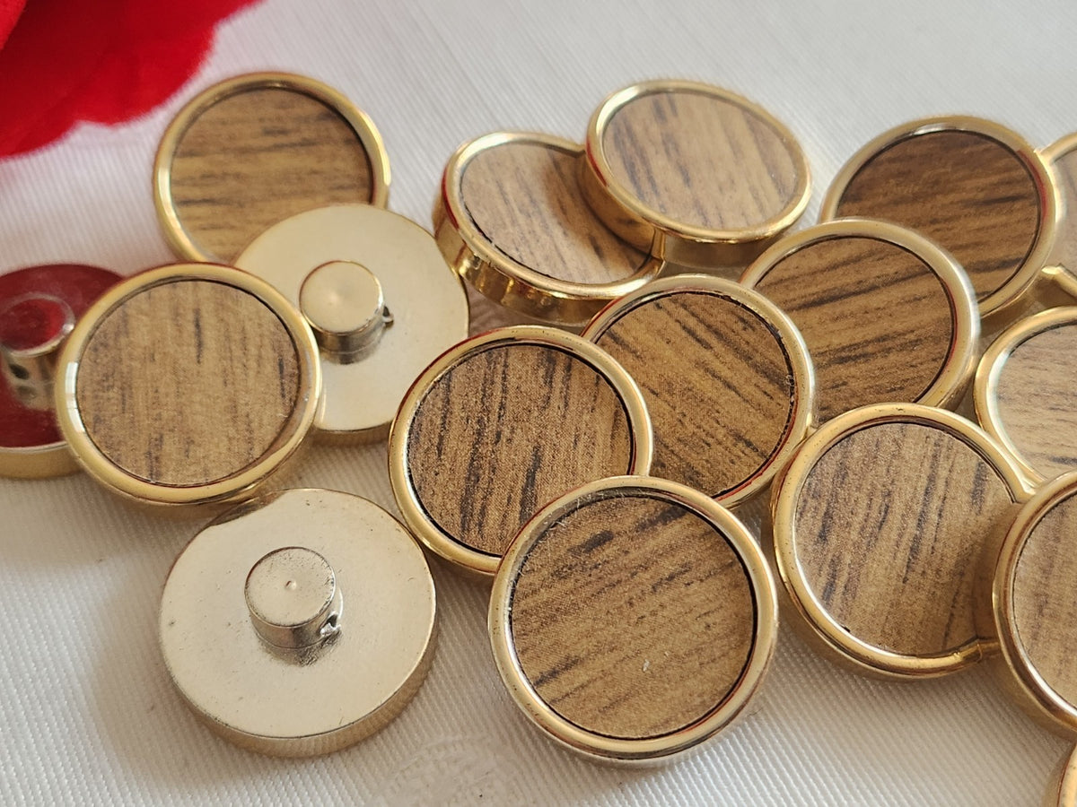 Lot 12 boutons vintage kitch doré effet bois acrylique 2 cm ou 20 mm ref 6342