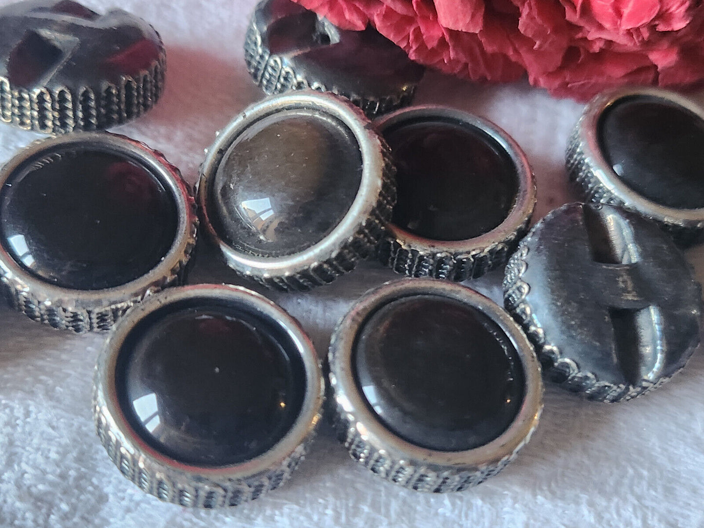 Lot 6 boutons vintage marron épais argenté pied 1,8 cm ref 5828