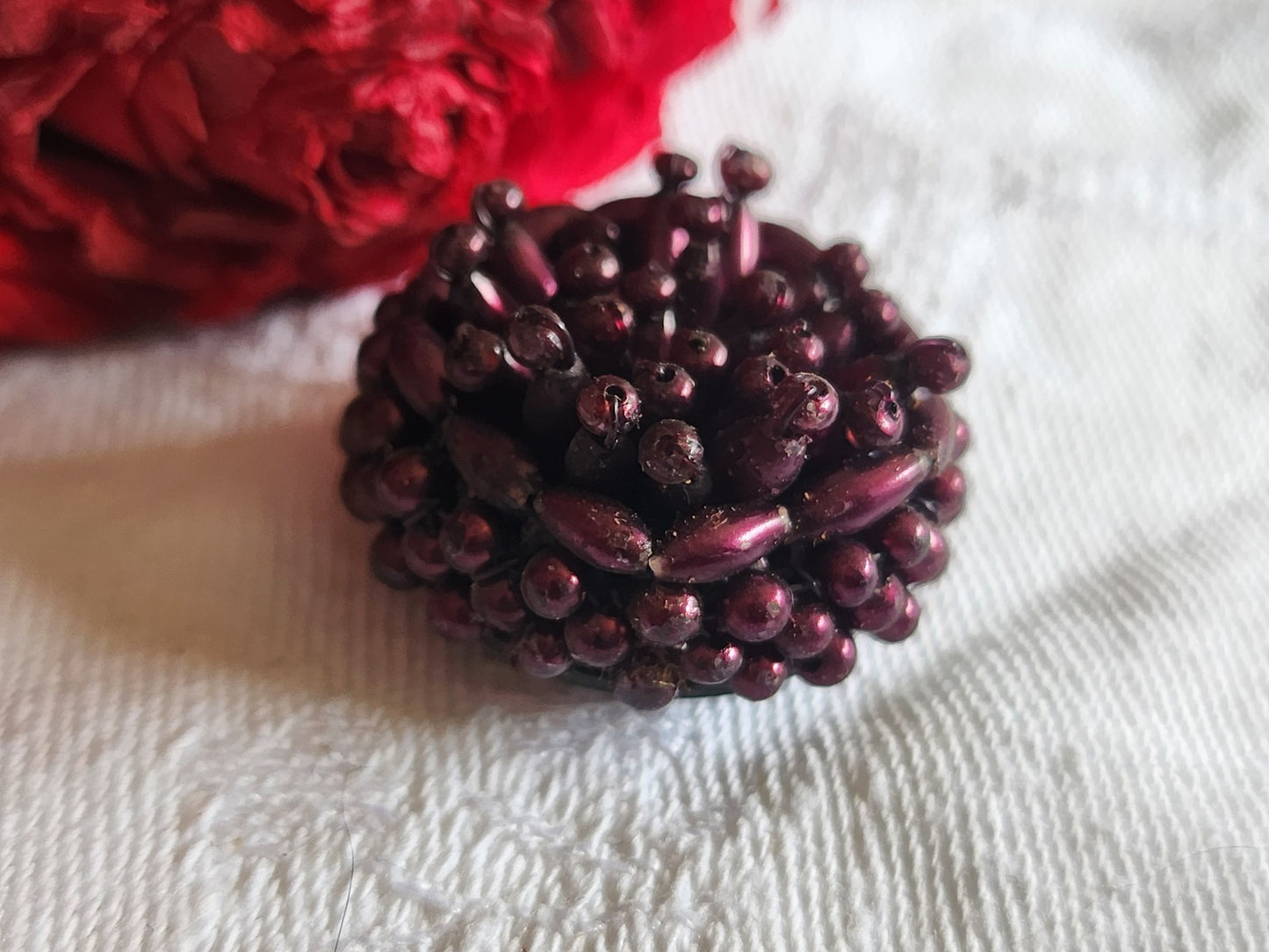 Bouton vintage métal torsade perle main bijoux parurier 2,6 cm G19I