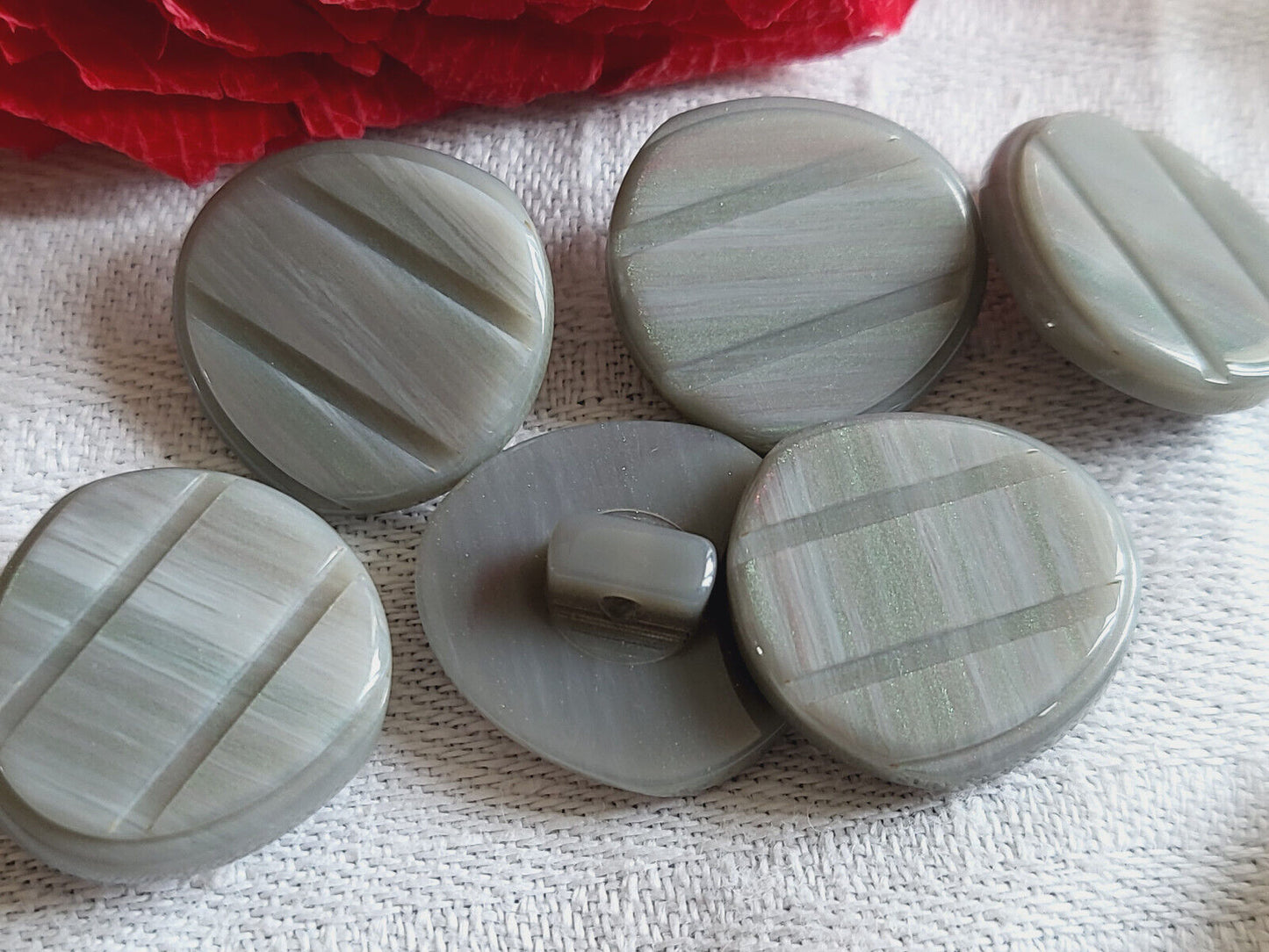 Lot 6 boutons vintage gris mordoré à pied reflet nacré 1,6 cm ref 3486