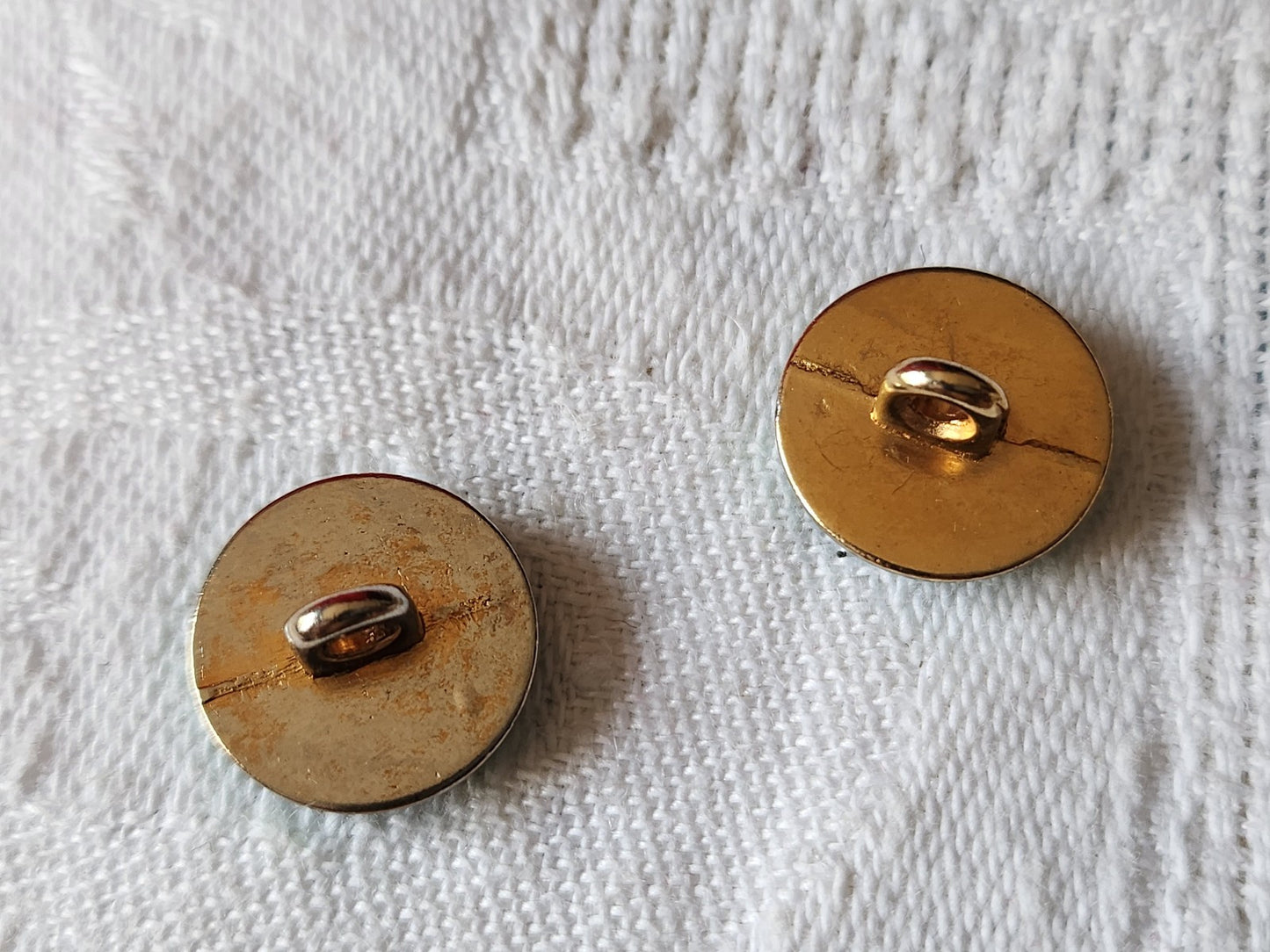 Duo boutons vintage en métal emaille paillette vert bijoux superbe 1,3 cm D4E