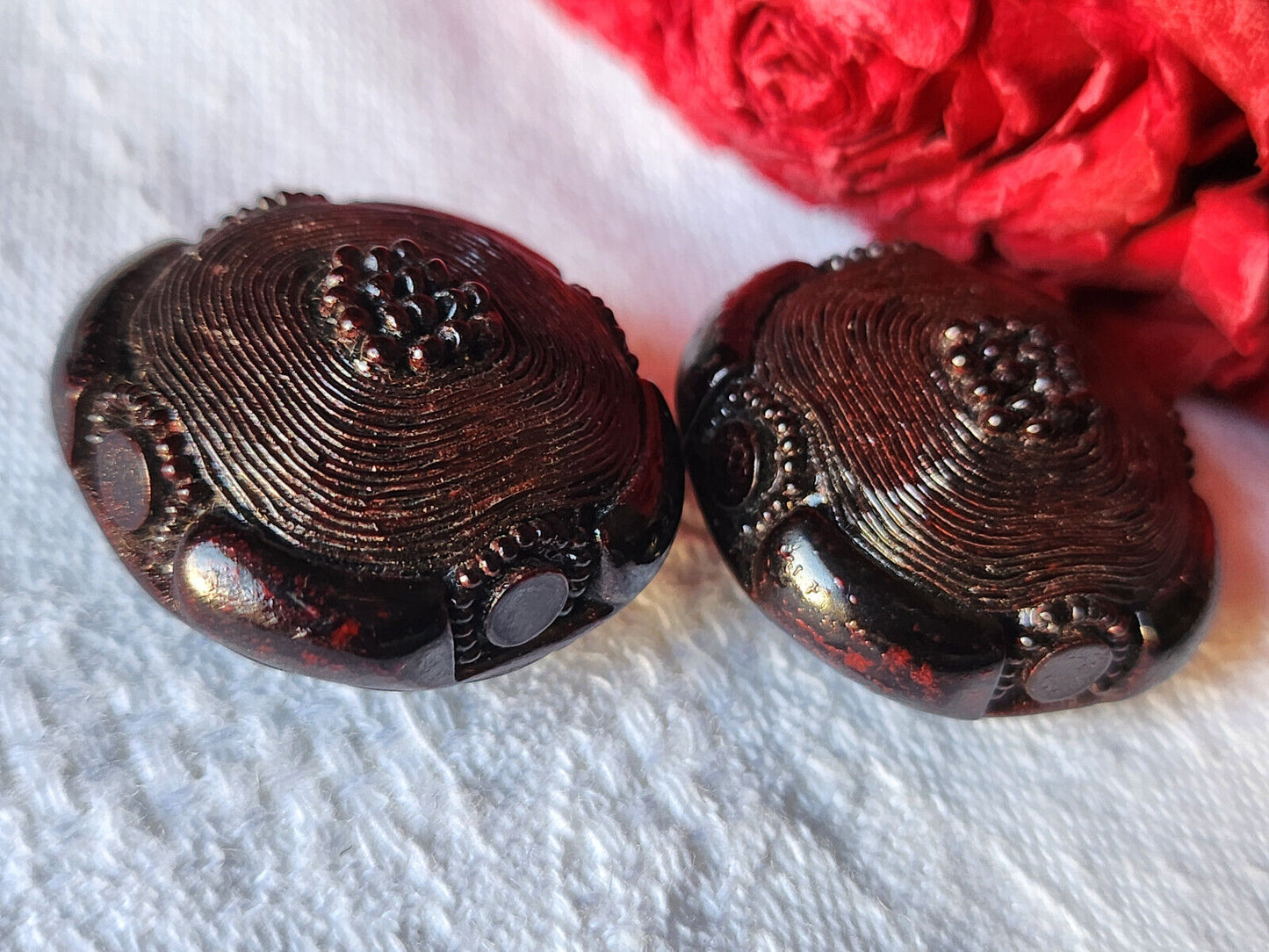 Duo gros boutons vintage résine marron 2,5 cm pied D9K