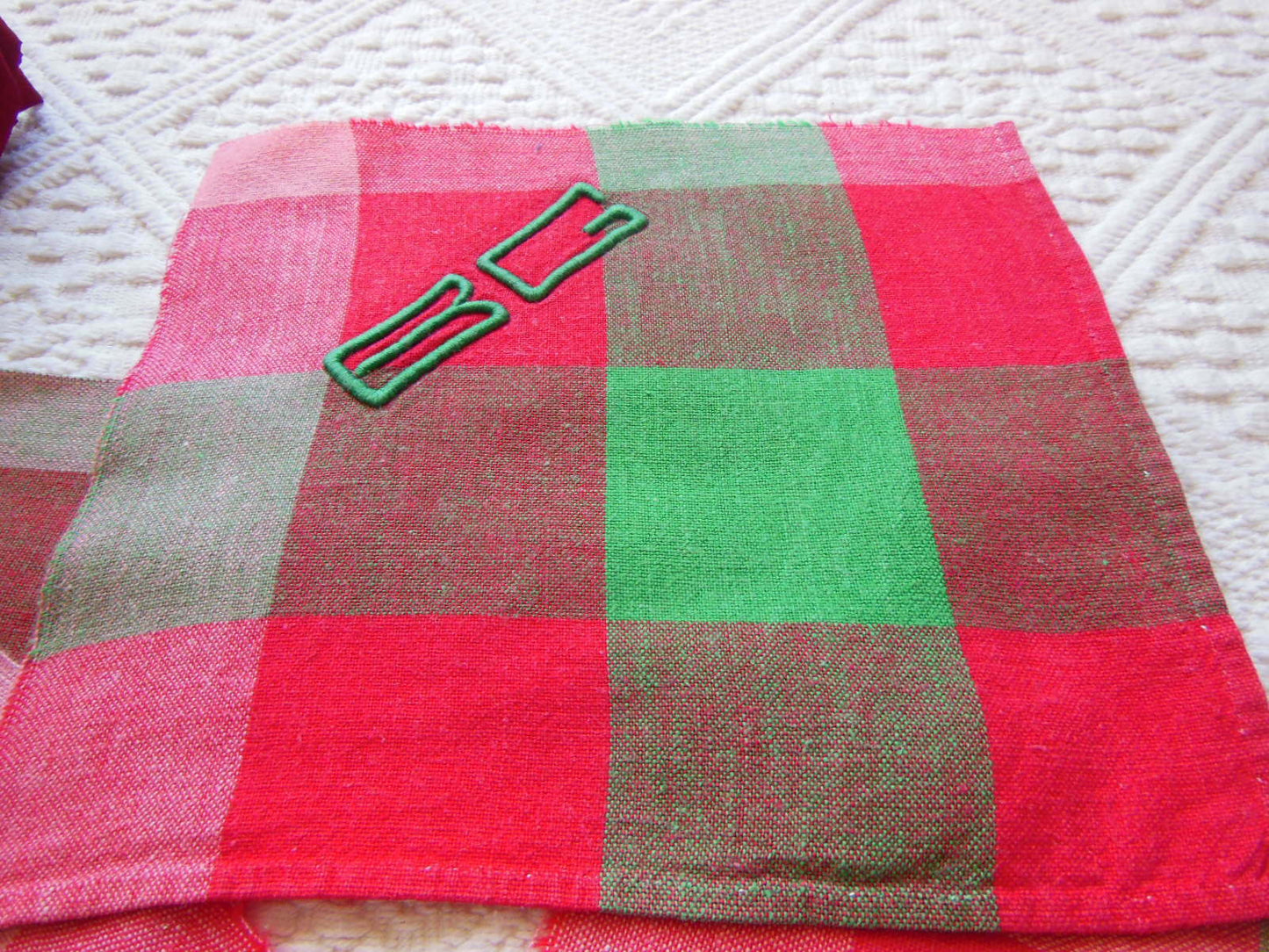 Lot 4 anciens monogramme BG vert création patchwork couture recup B7