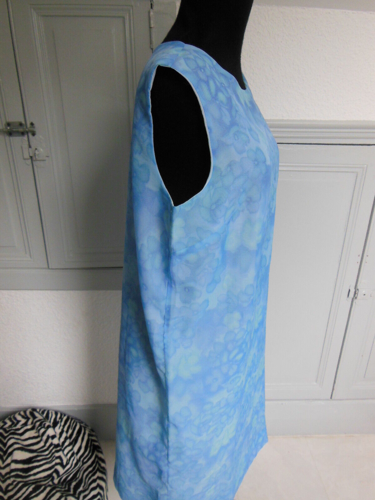 Pur vintage robe ancienne tergal bleu légère taille 44 B7