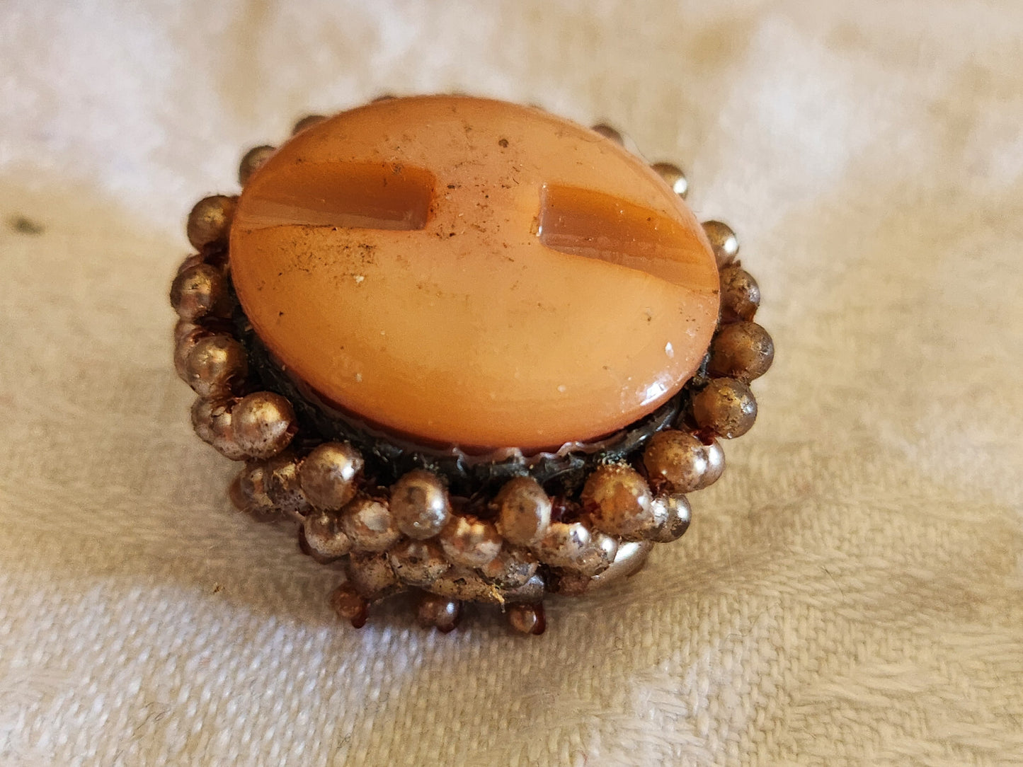 Bouton vintage métal torsade perle main bijoux parurier 2,6 cm G16T
