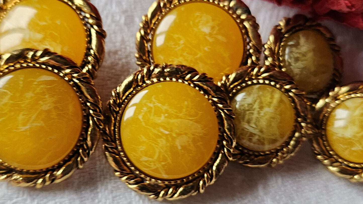Lot 7 boutons en métal doré coeur jaune jaspé bijoux 1,5 et 1,9 cm ref 2931