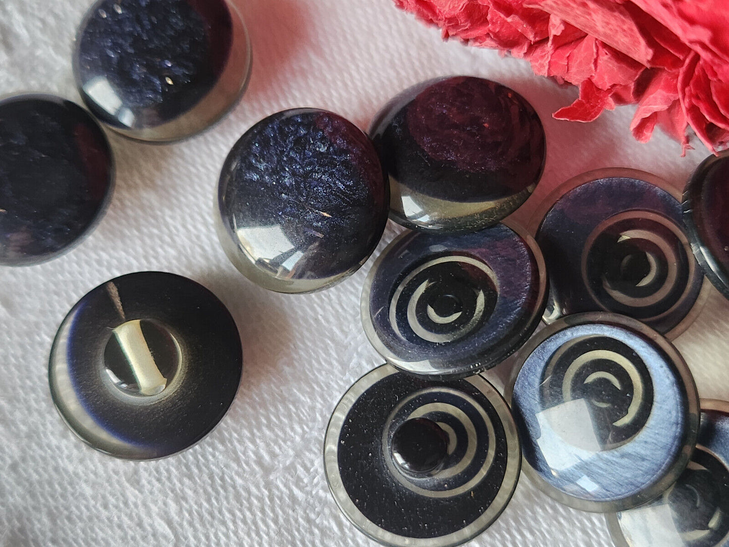 Lot 12 boutons vintage bleu scintillant 2 series pied 1,6 cm ref 6055