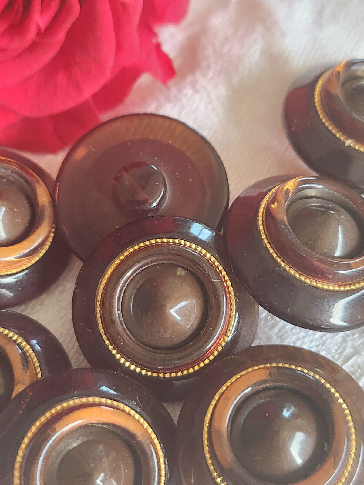 Lot 6 superbes boutons vintage marron doré à pied 2,3 cm bijoux ref 1147