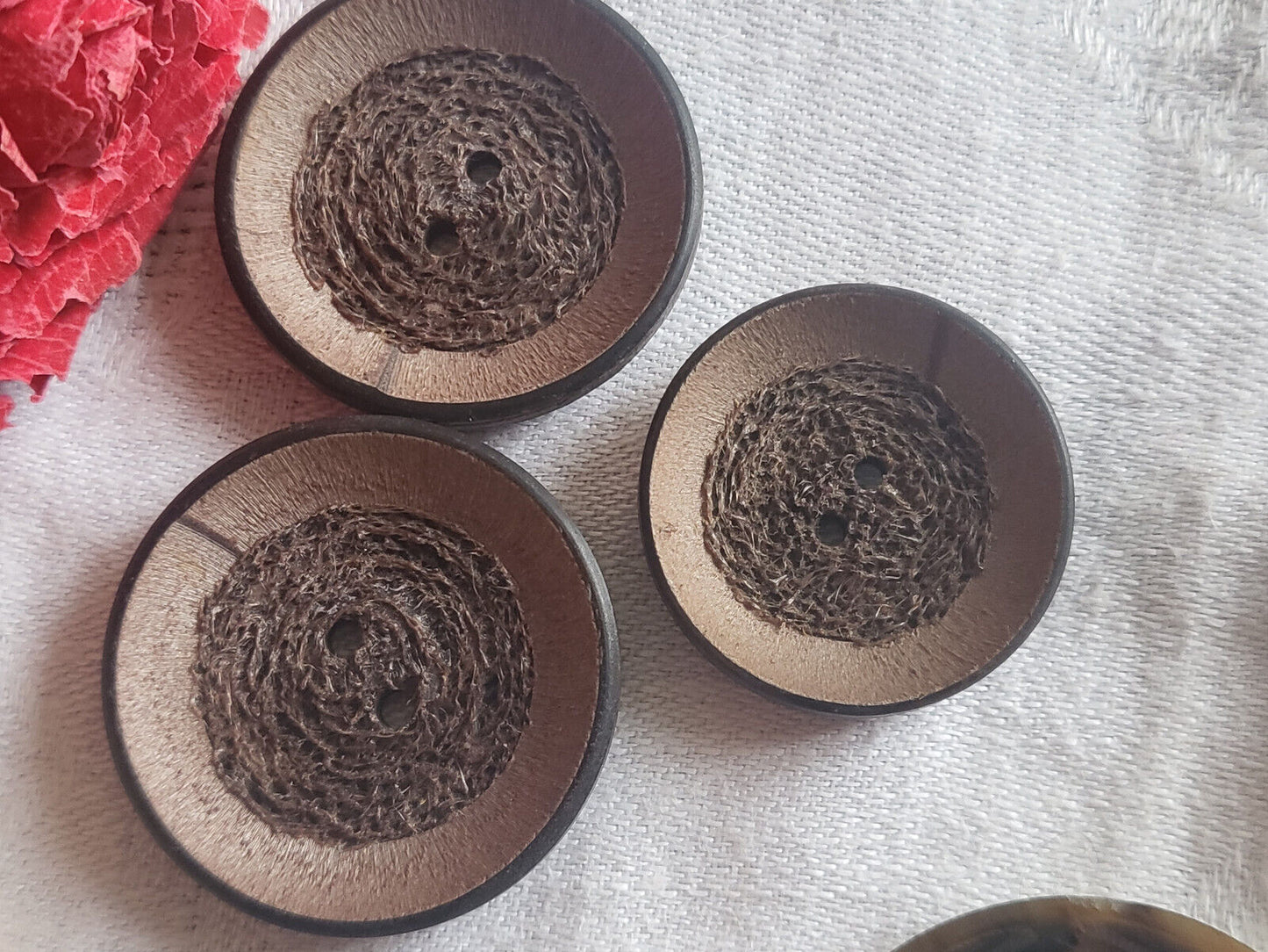 Trio gros boutons vintage marron texturé 3,1 cm et 2,7 cm ref 5276