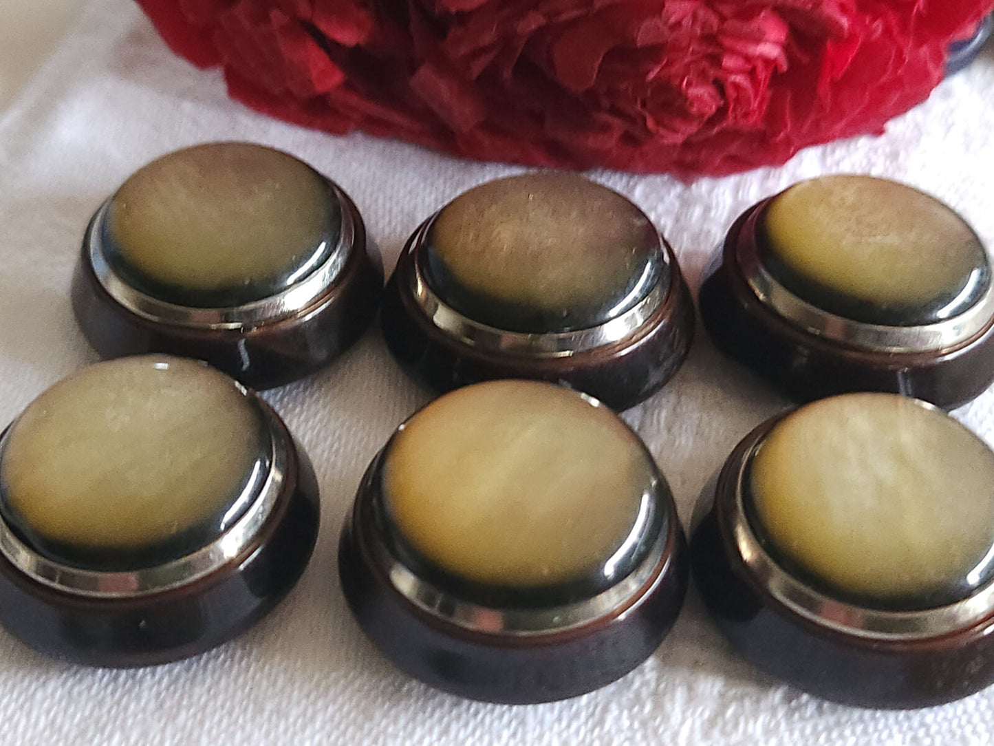 Lot 6 volumineux boutons vintage marron 2,4 cm pied superbe ref 4965