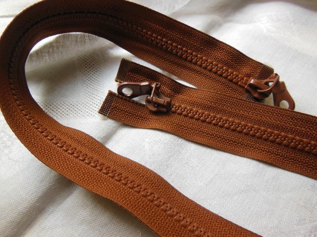 Fermeture éclair 55 cm marron séparable blouson manteau curseur double A24