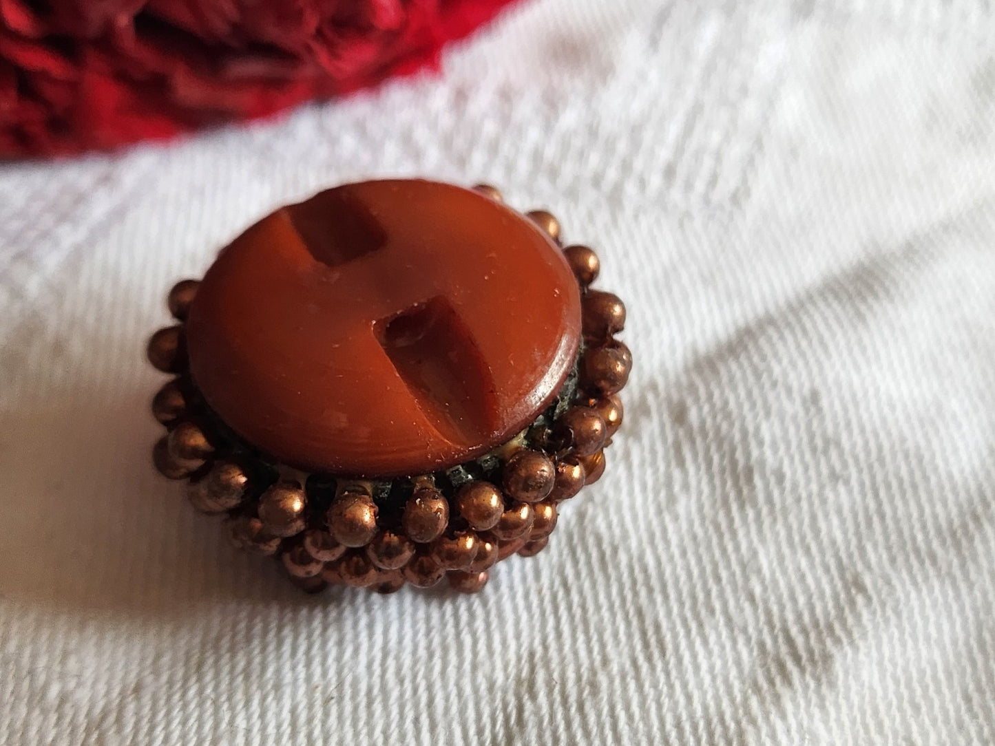Bouton vintage métal torsade perle main bijoux parurier 2,6 cm D19F
