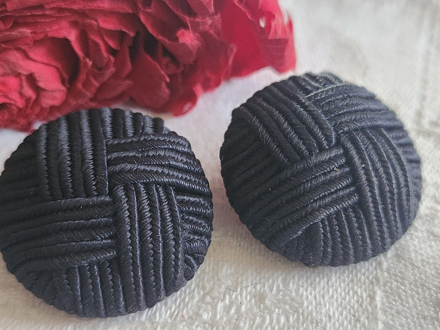 Duo boutons anciens en passementerie bleu pied 2,8 cm ref 6095