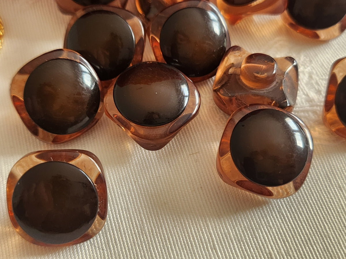 Lot 11 boutons vintage marron superbe transparent pied 1,7 cm 17 mm ref 6317