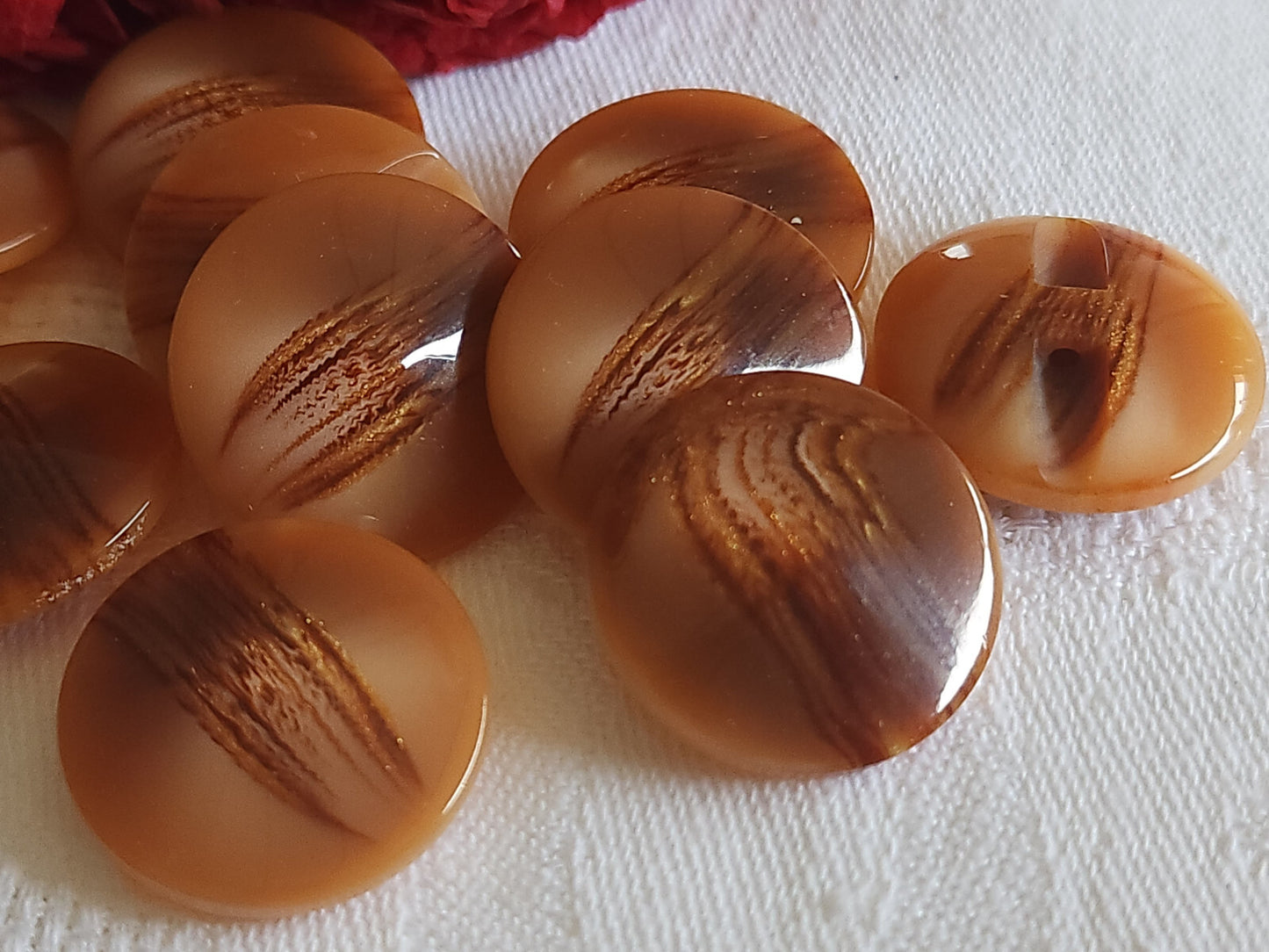 Lot 6 boutons vintage marron scintillant paillette pied 2,2 cm ref 5239