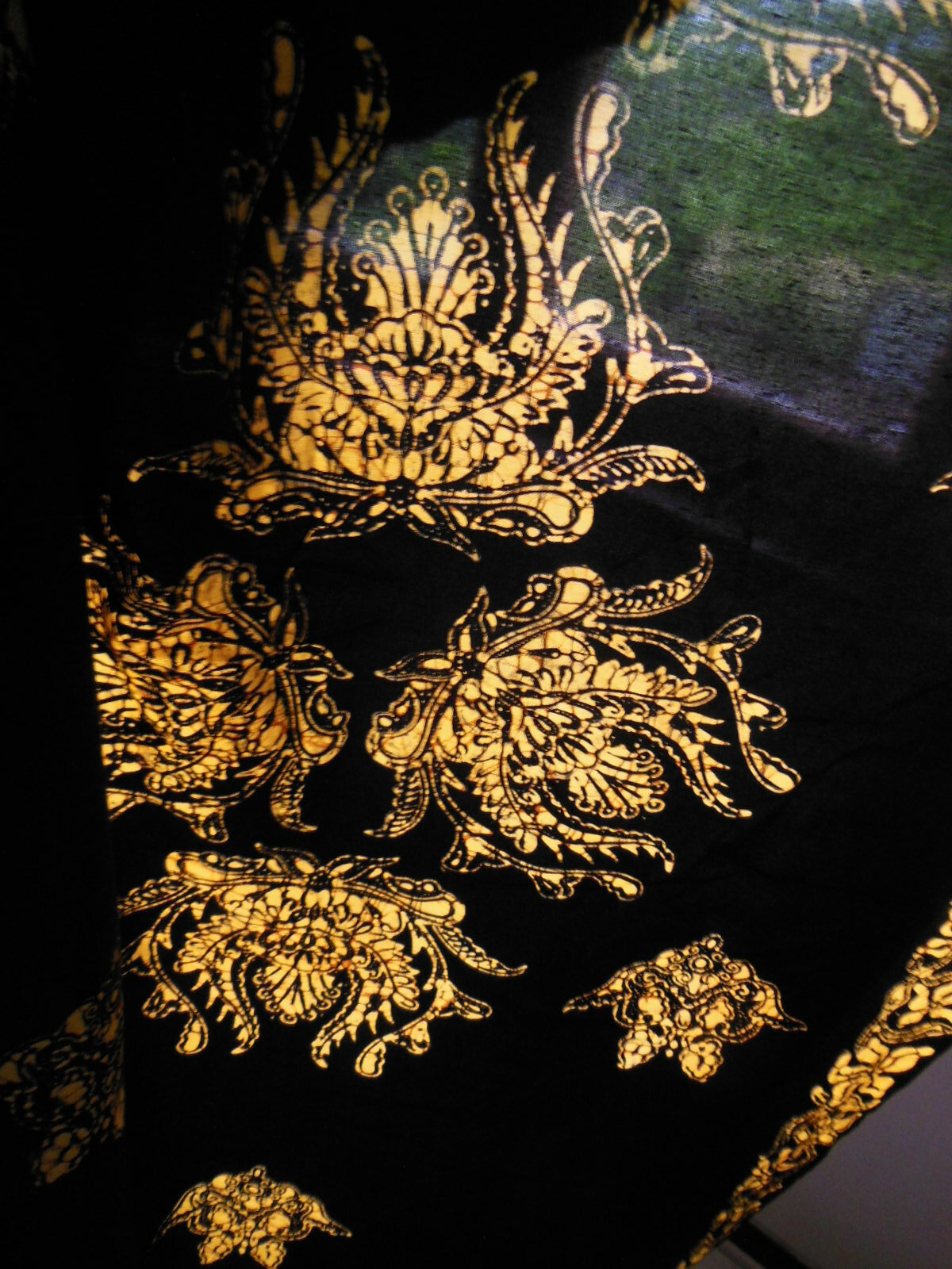Coupon tissu vintage ancien motif ethnique noir Indonésie 3 mètres sur 91 cm B6