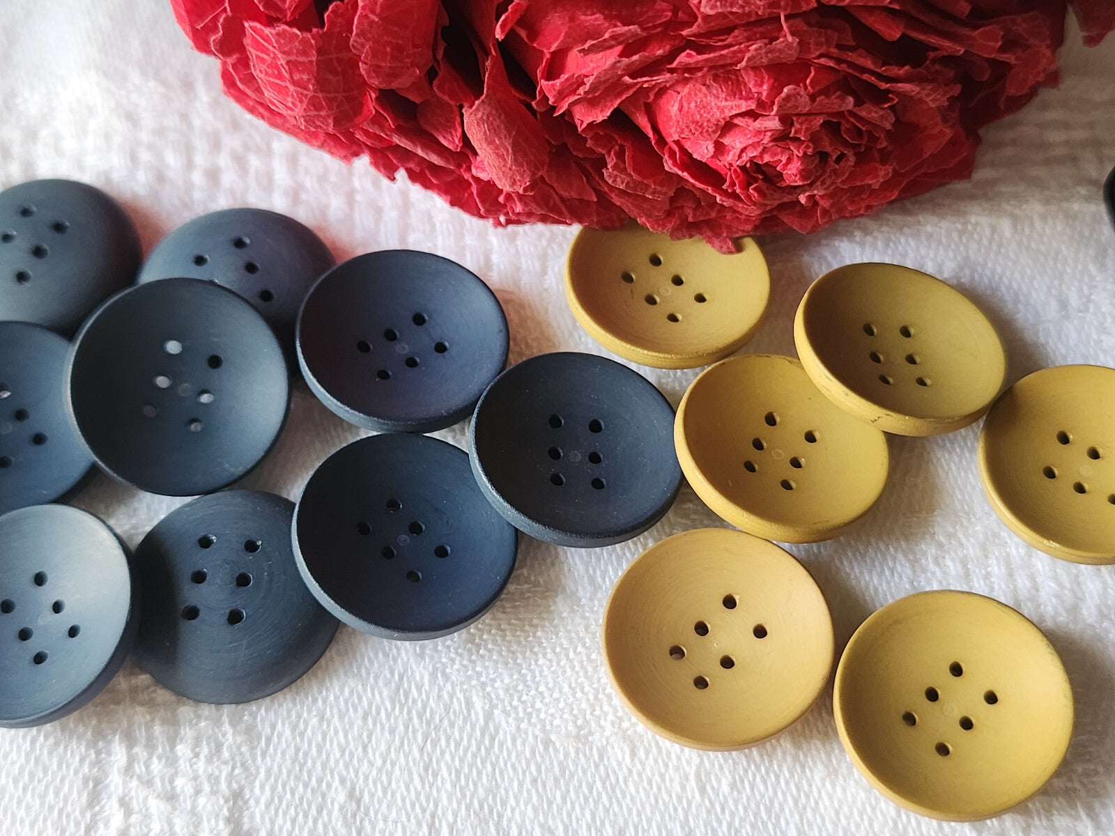 Lot De 15 Boutons Vintage Bleu Moutarde - 2 Séries - Environ 1,7 Cm - Occasion