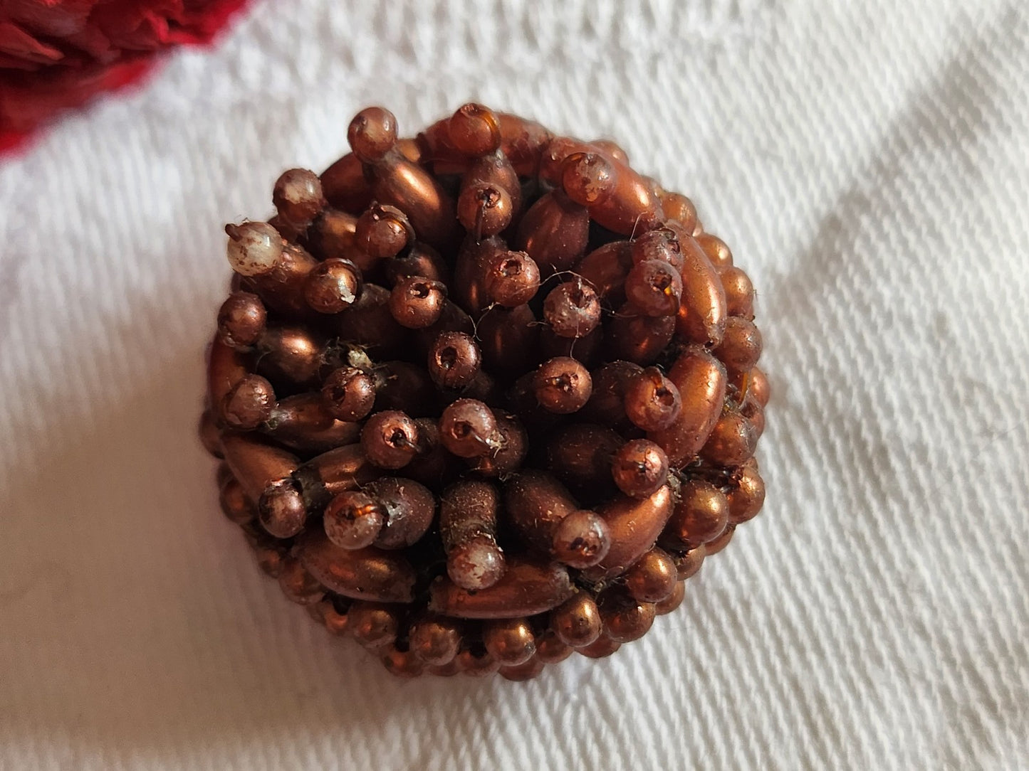 Bouton vintage métal torsade perle main bijoux parurier 2,6 cm D19F