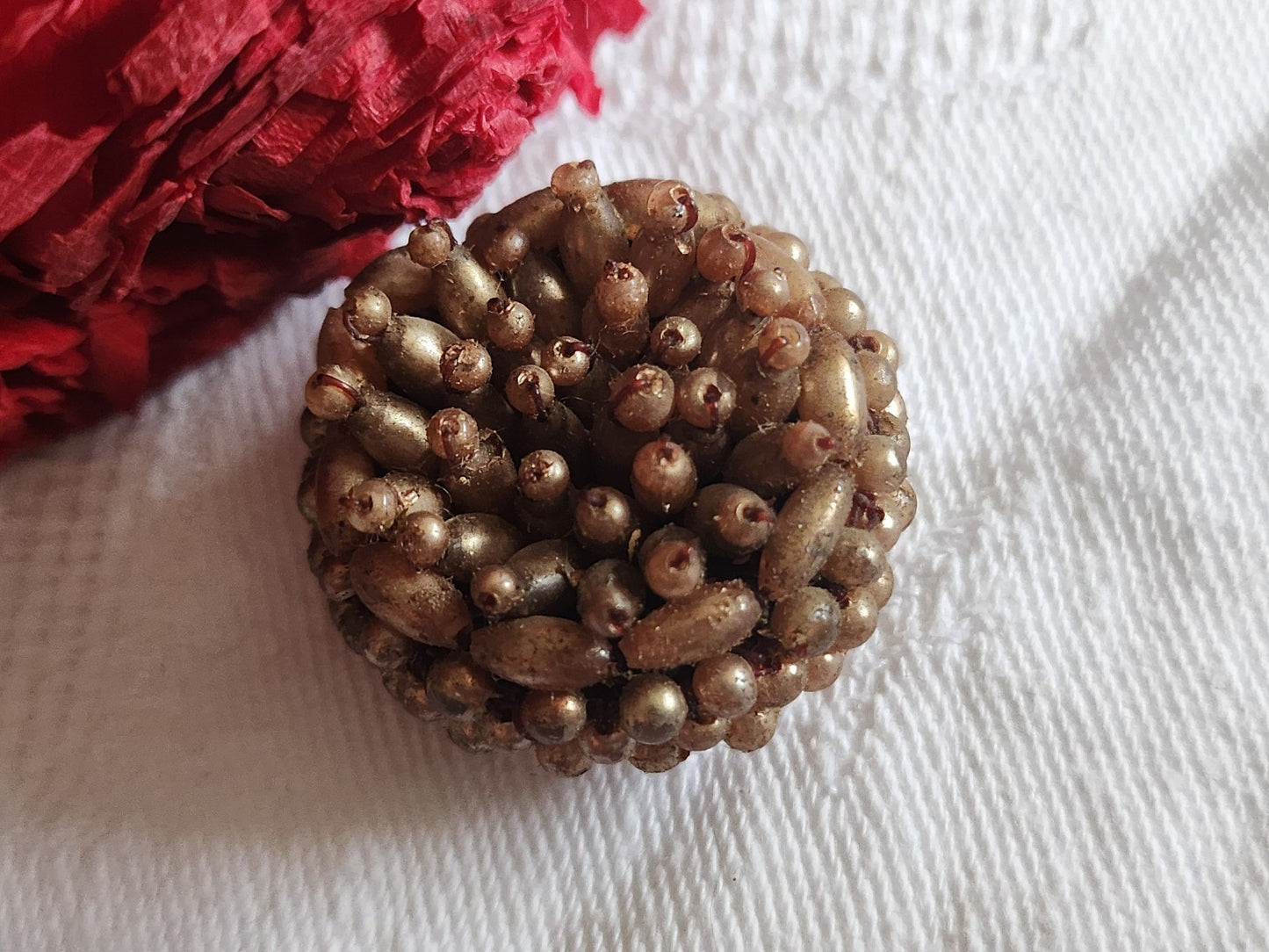 Bouton vintage métal torsade perle main bijoux parurier 2,6 cm D19E