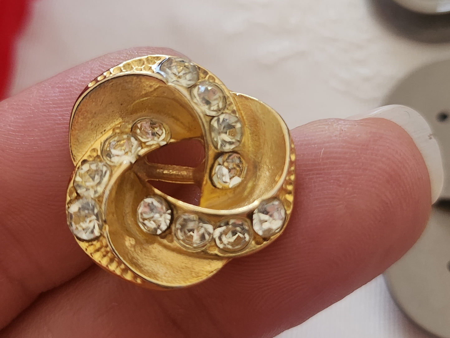 Bouton vintage en métal doré strass verre 2 cm ou 20 mm bijoux G3G