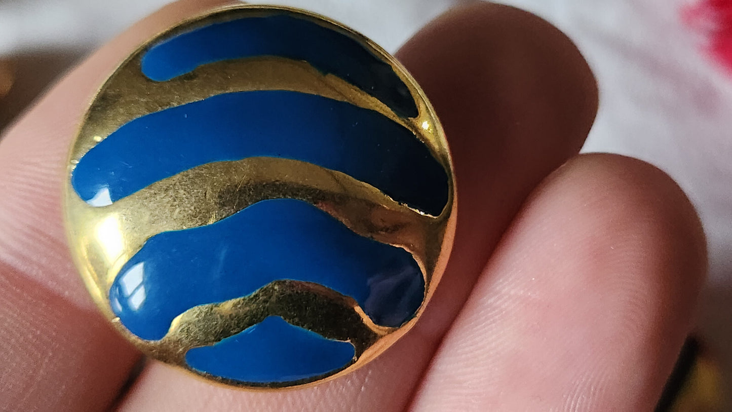 Haute couture bouton vintage collection métal emaillé bleu 2,7 cm ref 2221