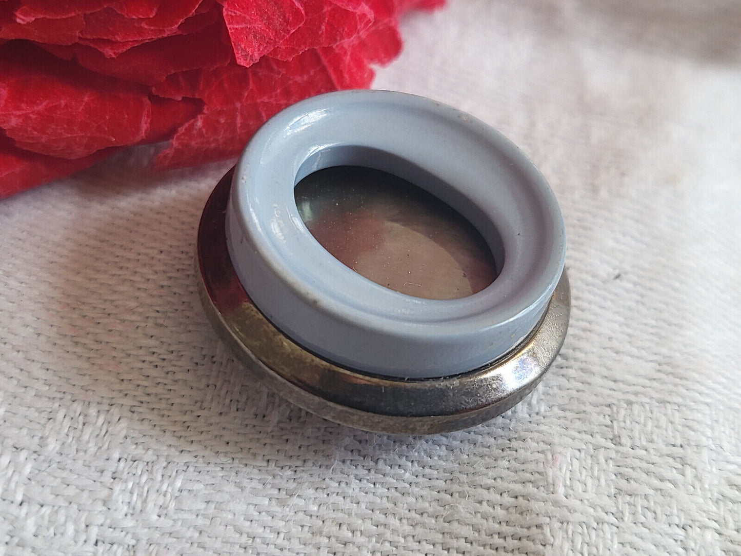 Bouton ancien cœur en nacre gris pied métal collection 2,1 cm D9F