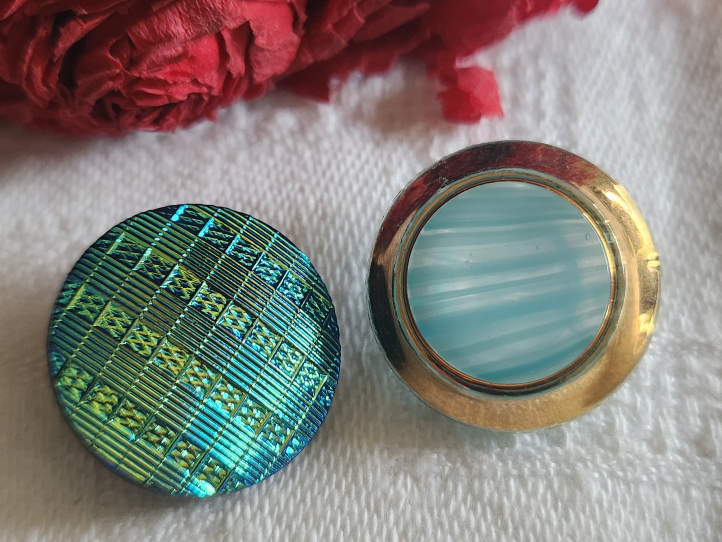 Duo boutons vintage en verre bleu 1,8 cm G7P