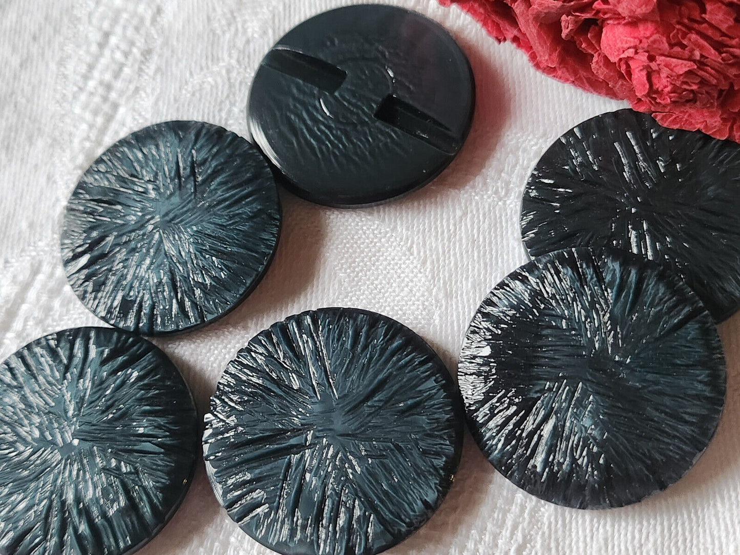 Lot 6 gros boutons vintage bleu texturisé pied 3 cm manteaux ref 1104