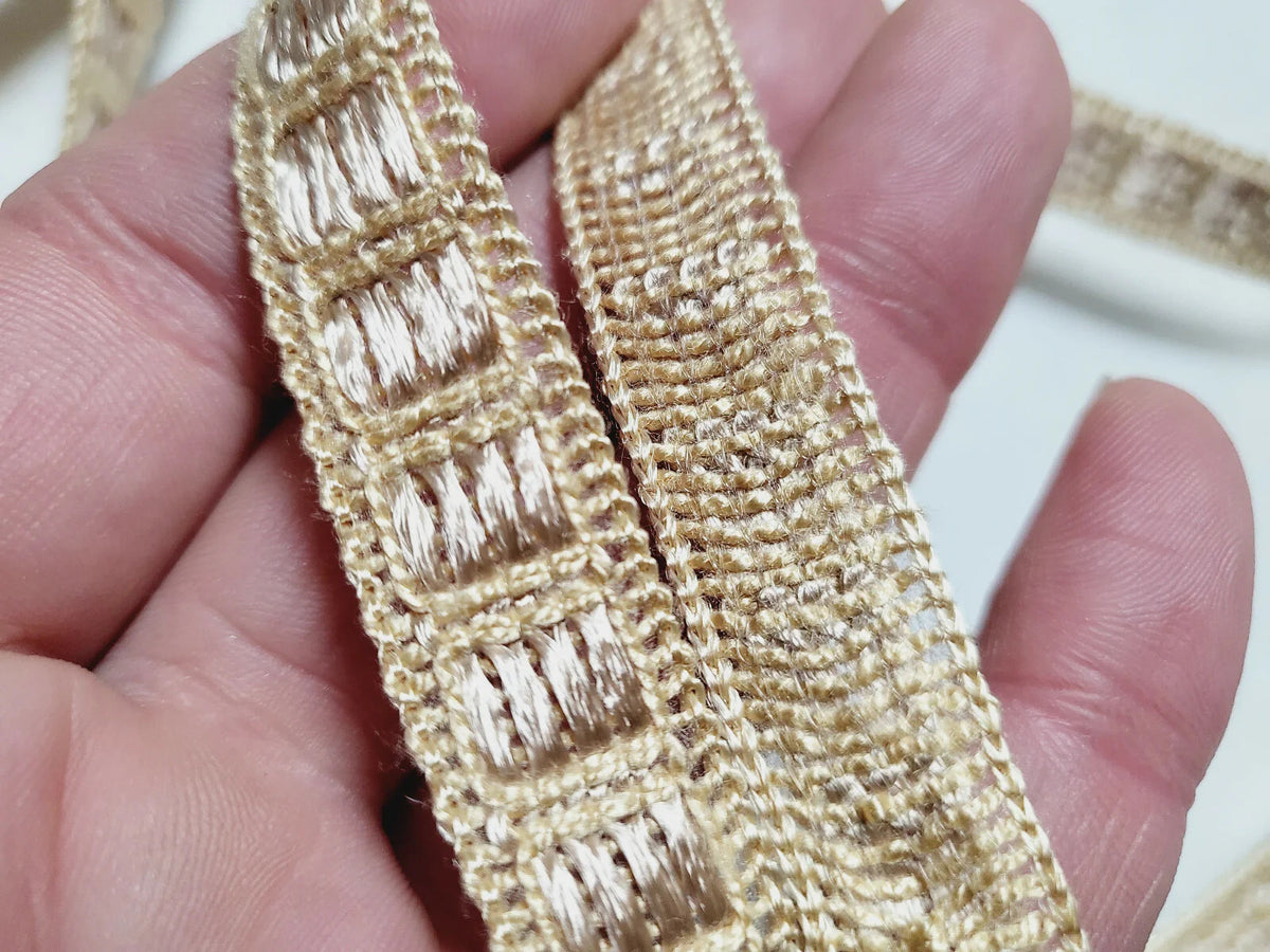 Galon vintage écru ancien lumineux beige 3 mètre sur 1,4 cm A2