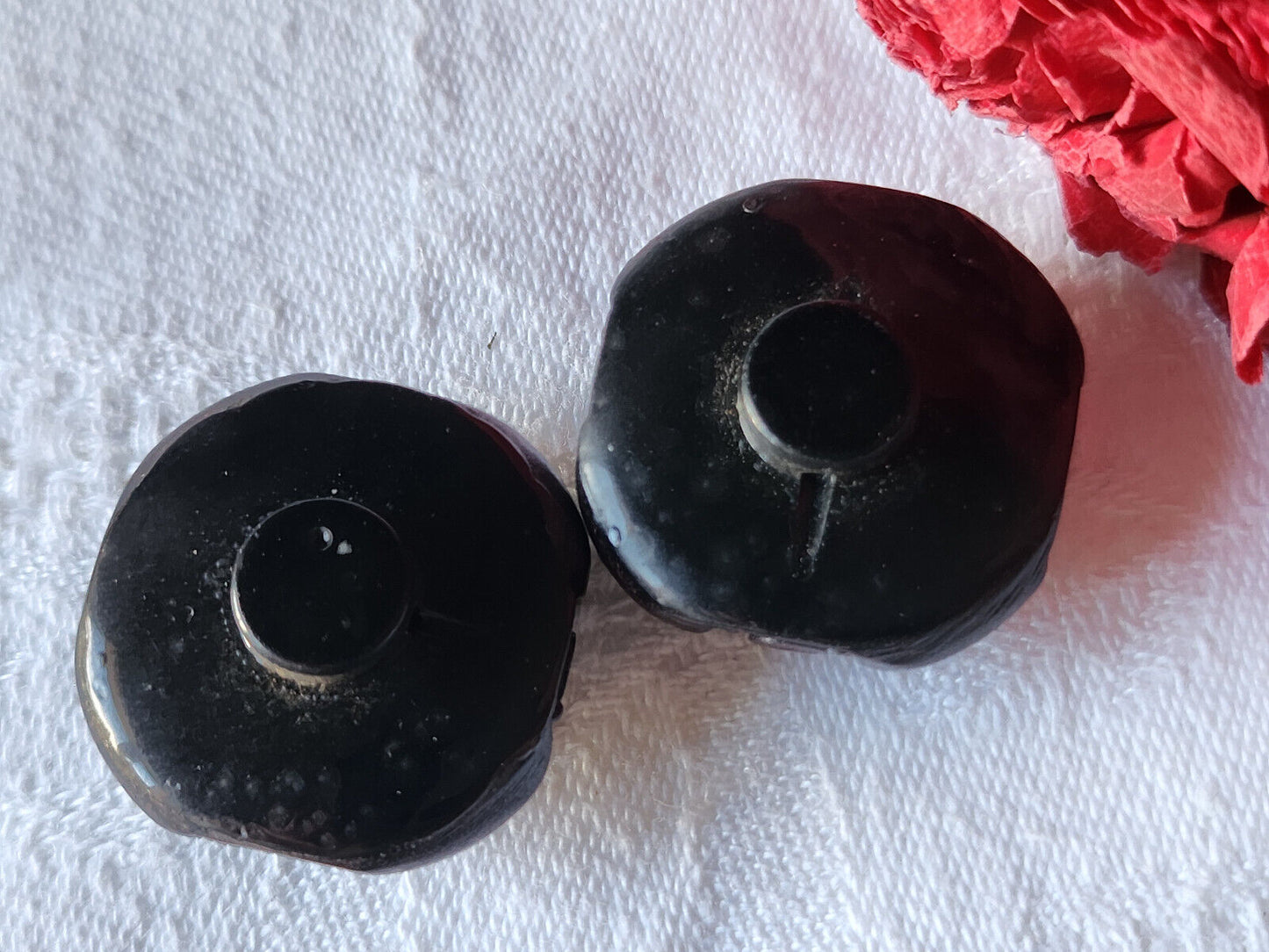 Duo gros boutons vintage résine marron 2,5 cm pied D9K
