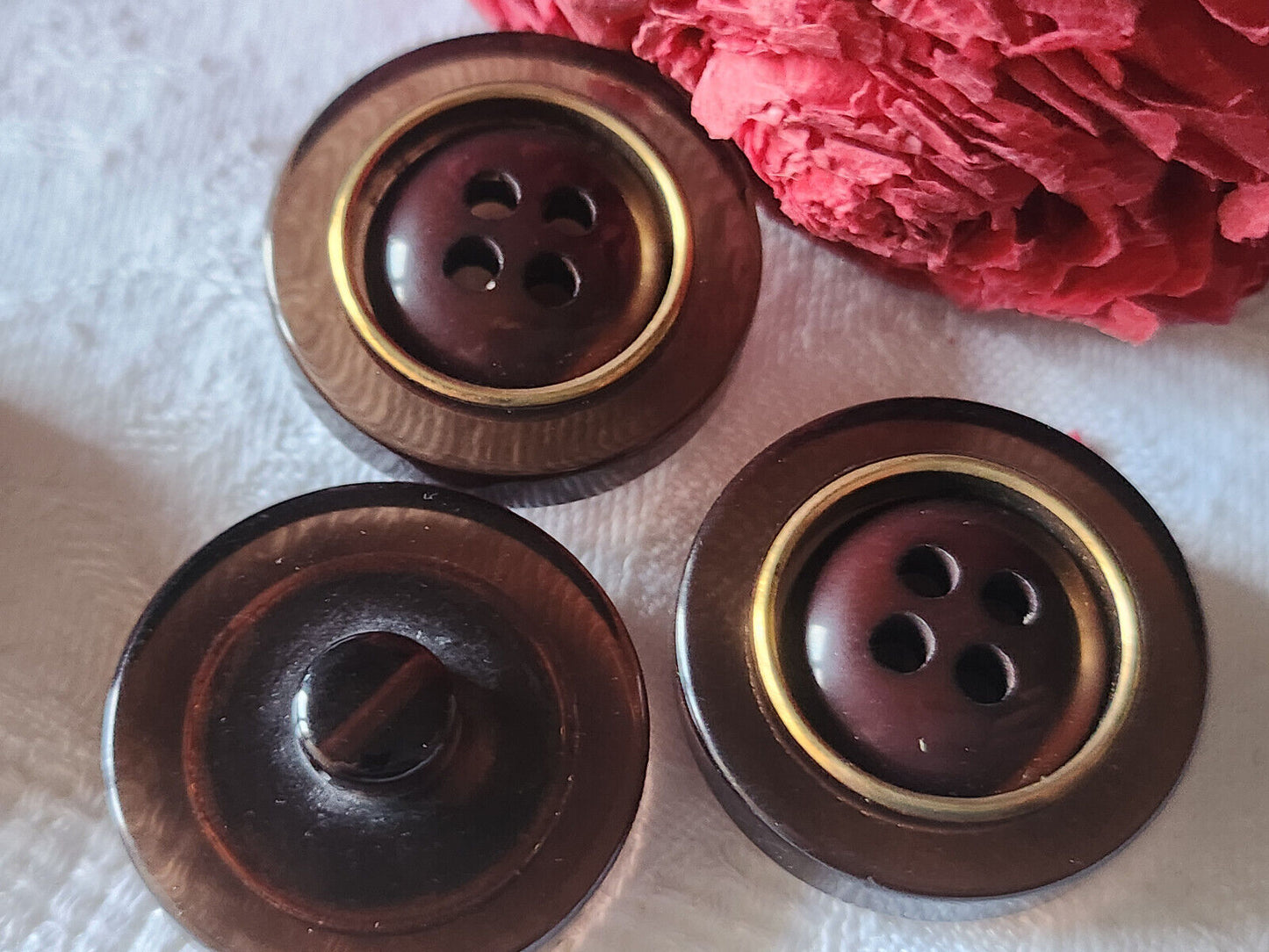 trio gros boutons vintage marron à pied 2,7 cm transparent ref 3150