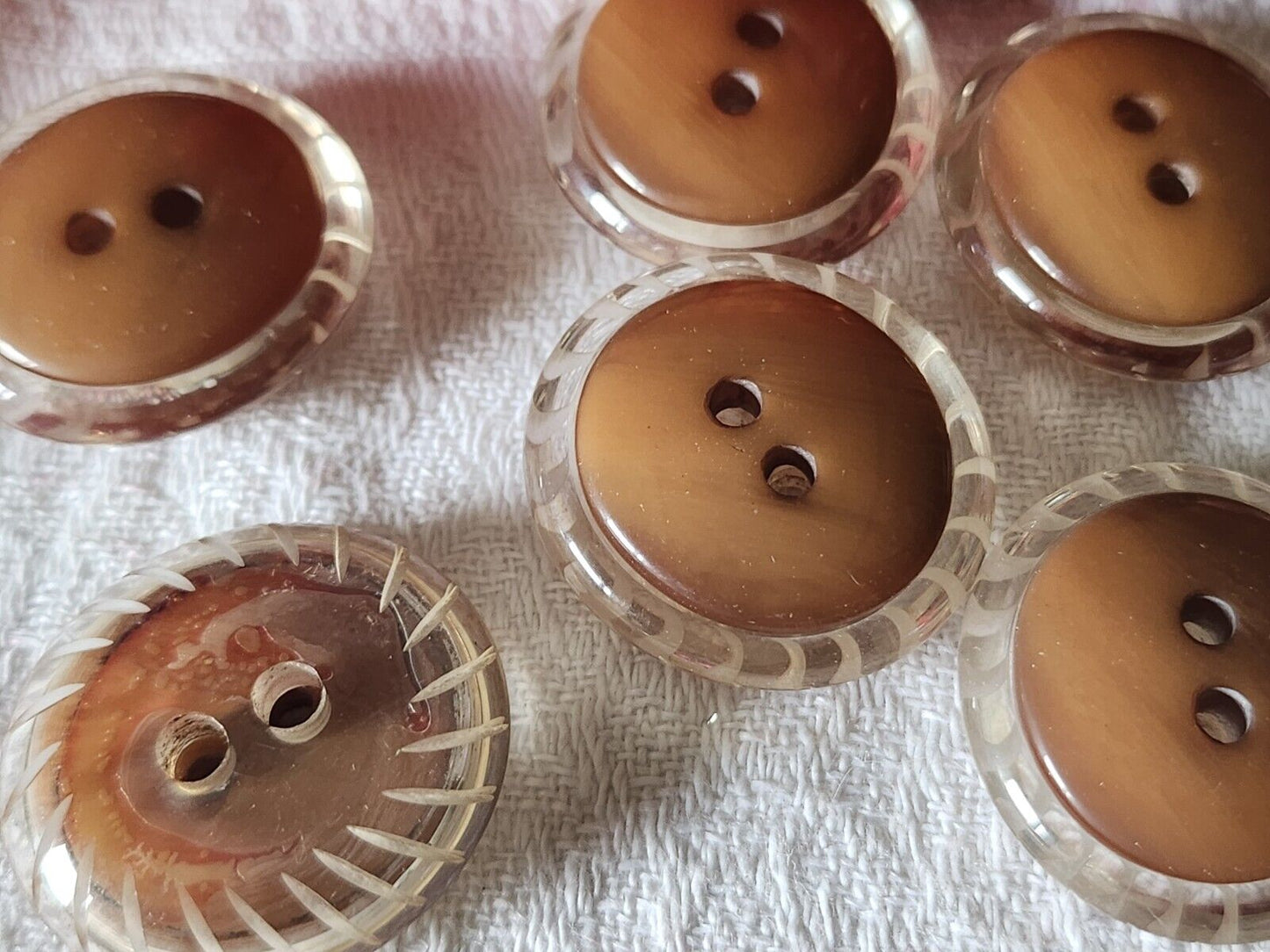 Lot 6 gros boutons vintage marron bord transparent ovale 2,7 sur 2,5 cm ref 3193