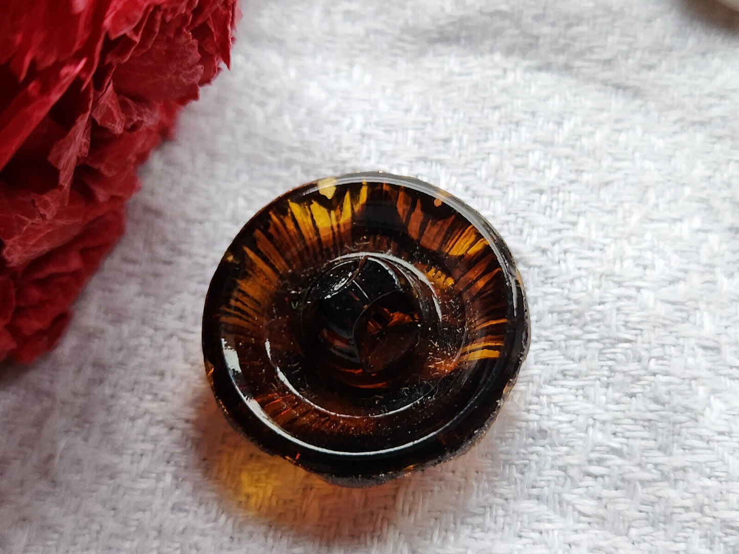 Gros bouton ancien marron en verre écaille flamby 2,2 cm G14G